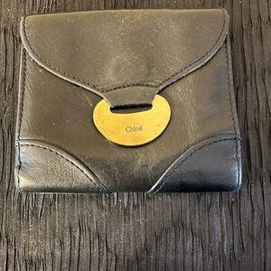 Chloé Black Leather Wallet with Gold Accent